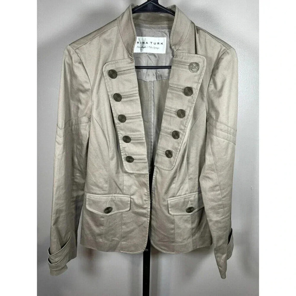 Trina Turk Size 2  Tan Beige Single Button Knit Blazer Small  Jacket NICE - Picture 1 of 7